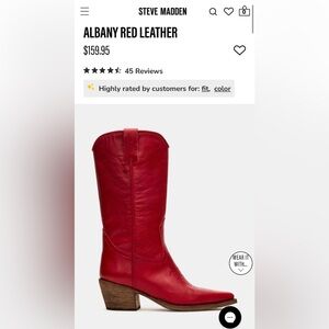 New Steve Madden Red Leather Albany Cowboy Boots Fit Like Size 9